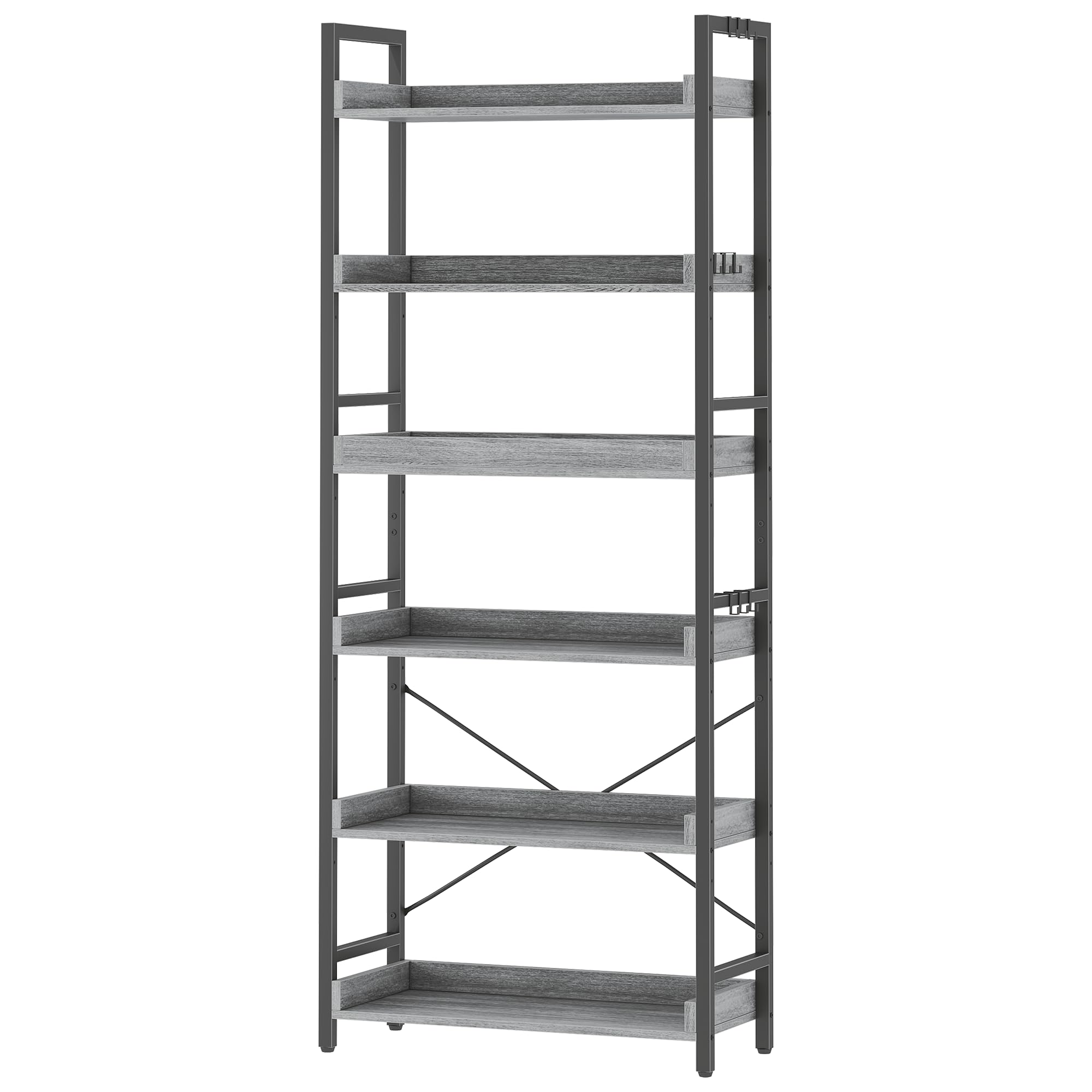 HCHQHS Adjustable 6 Tier Open Bookcase, Rustic Farmhouse Book Shelves, Industrial Wood and Black Metal Bookshelves, Mid Century Bookcase for Home Office Living Room Bedroom
