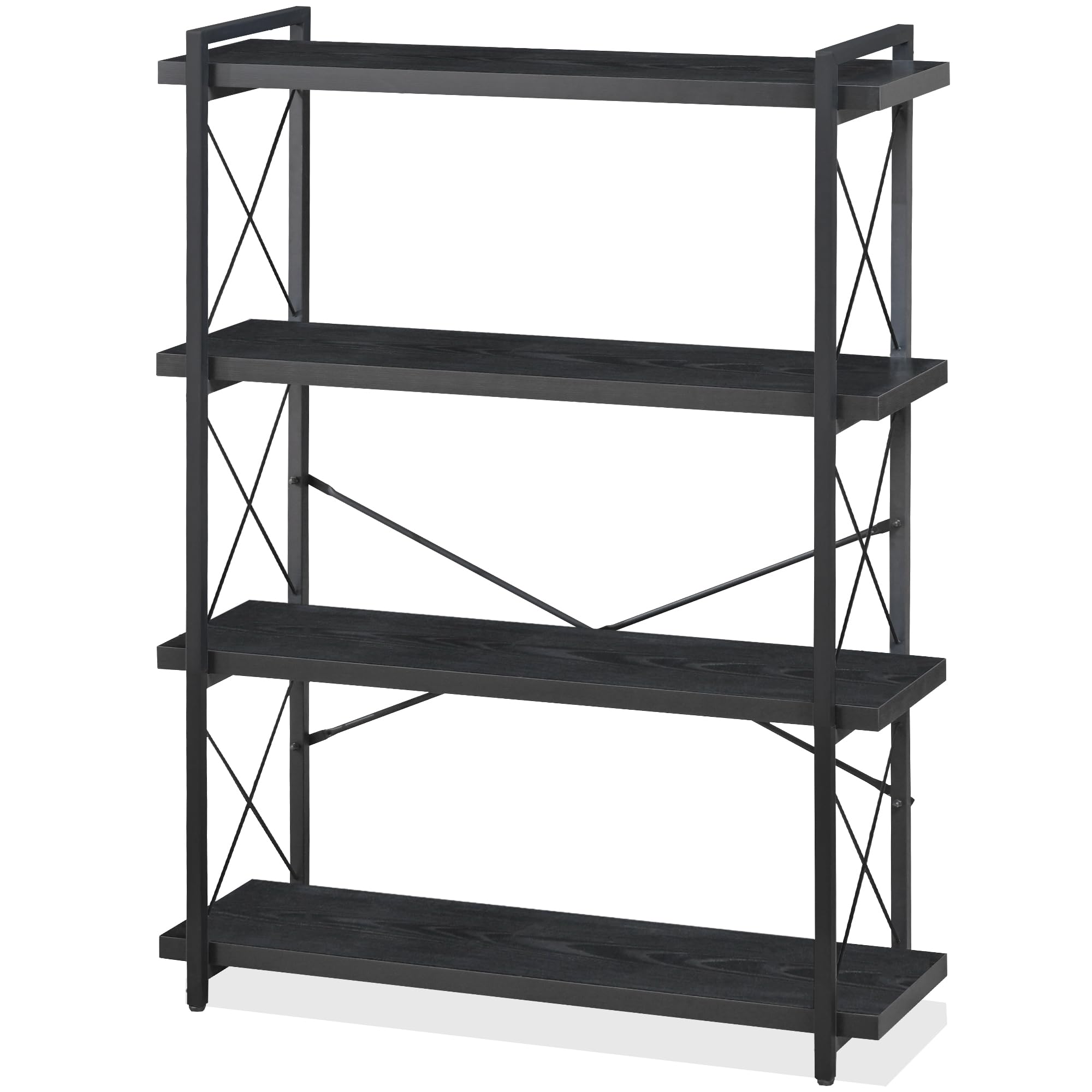 HCHQHS Bookshelf, 3-Tier Industrial Bookcase, Rustic Open Book Shelf, Wood and Metal Horizontal Bookshelves