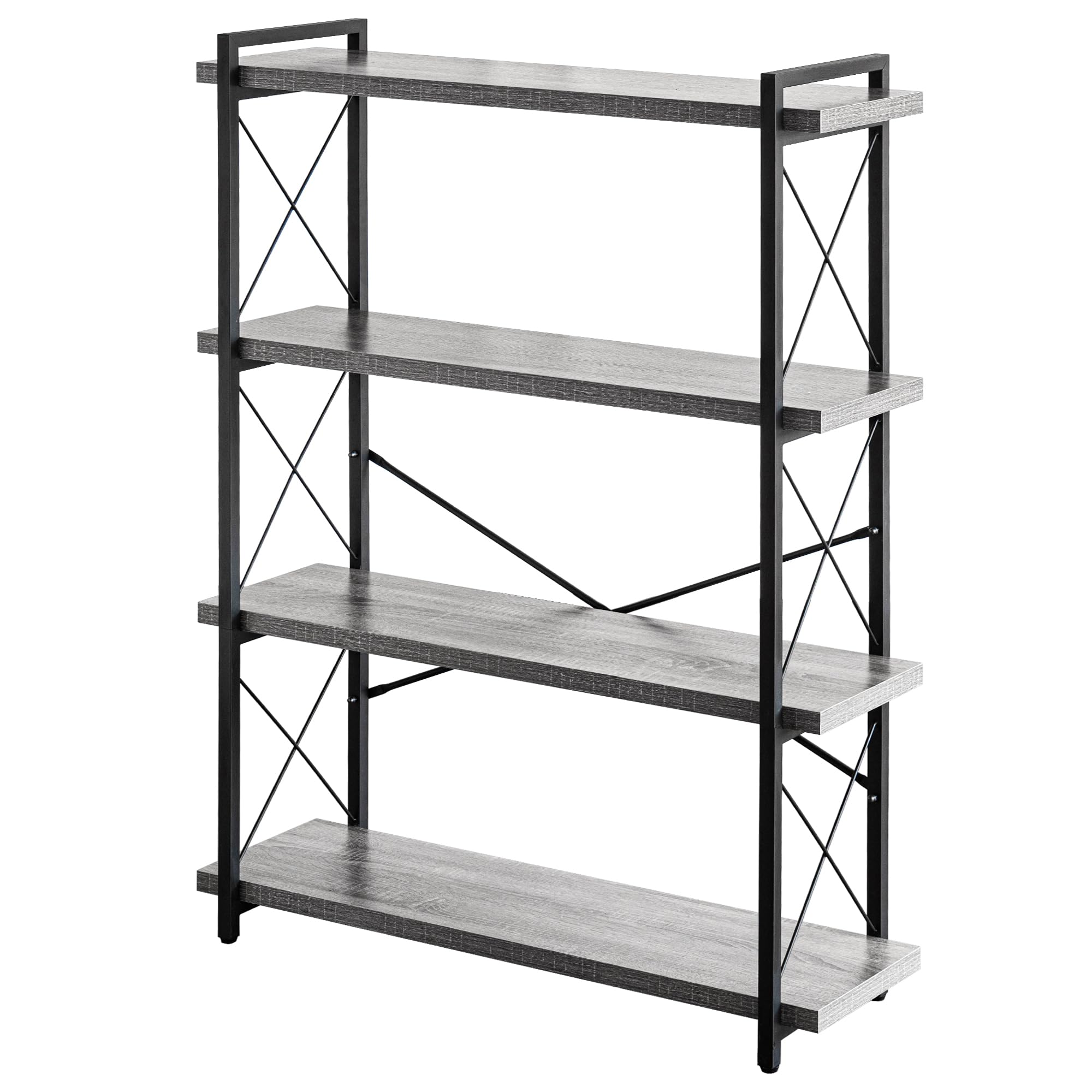 HCHQHS Bookshelf, 3-Tier Industrial Bookcase, Rustic Open Book Shelf, Wood and Metal Horizontal Bookshelves