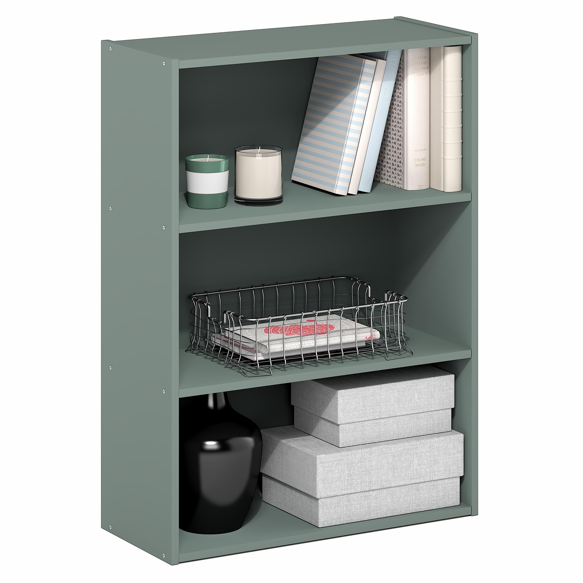 Furinno PASIR Book Shelf, 3-Tier Bookshelf, Storage Shelves Bookcase, 9.7 x 23.7 x 31.5, for Living Room, Bedroom, Home Office, Amber Pine
