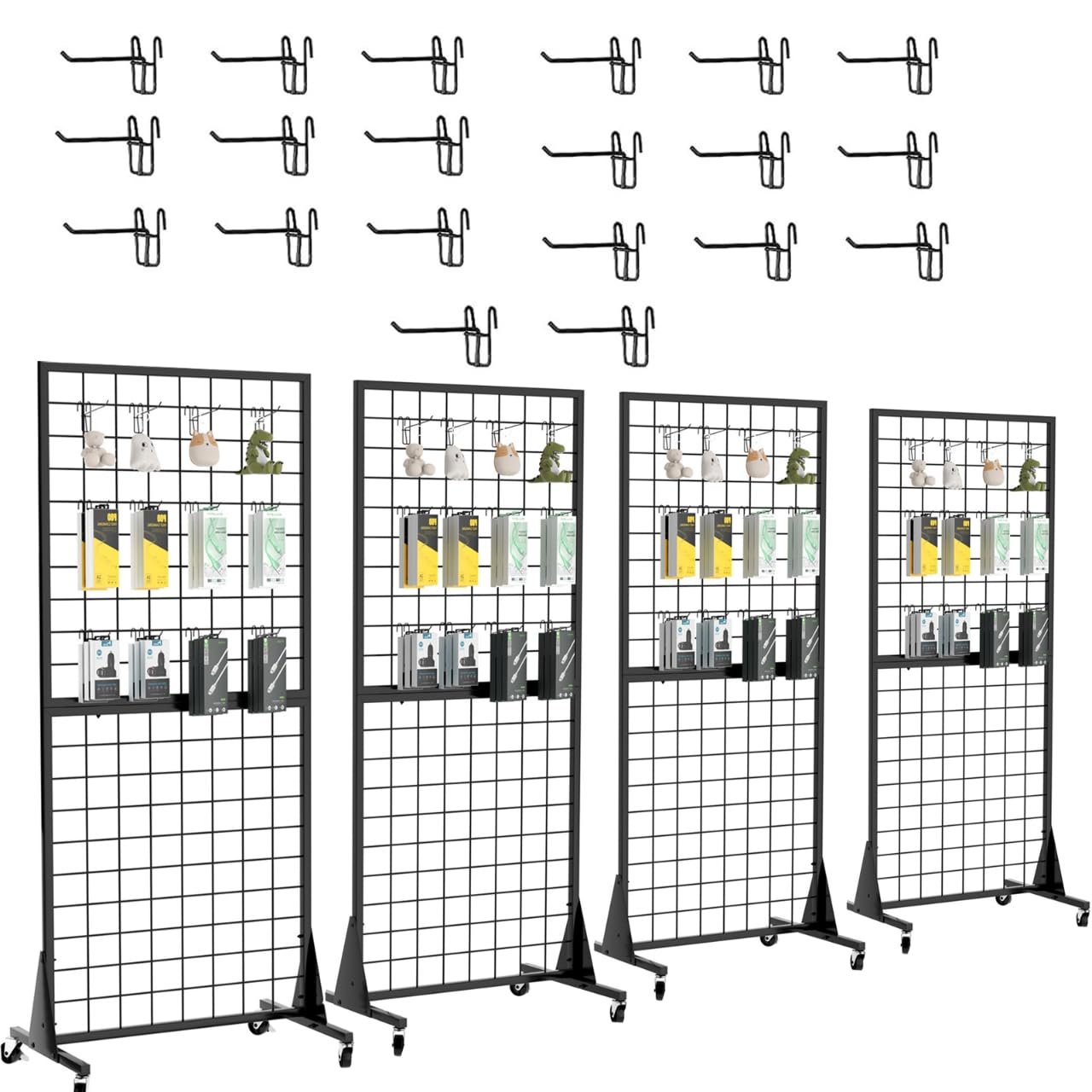 2'x5.5' Ft Gridwall Panel Display Stands Heavy Duty Floor Standing Retail Display Rack with Triangle Base for Retail Art Show With 10 Hooks