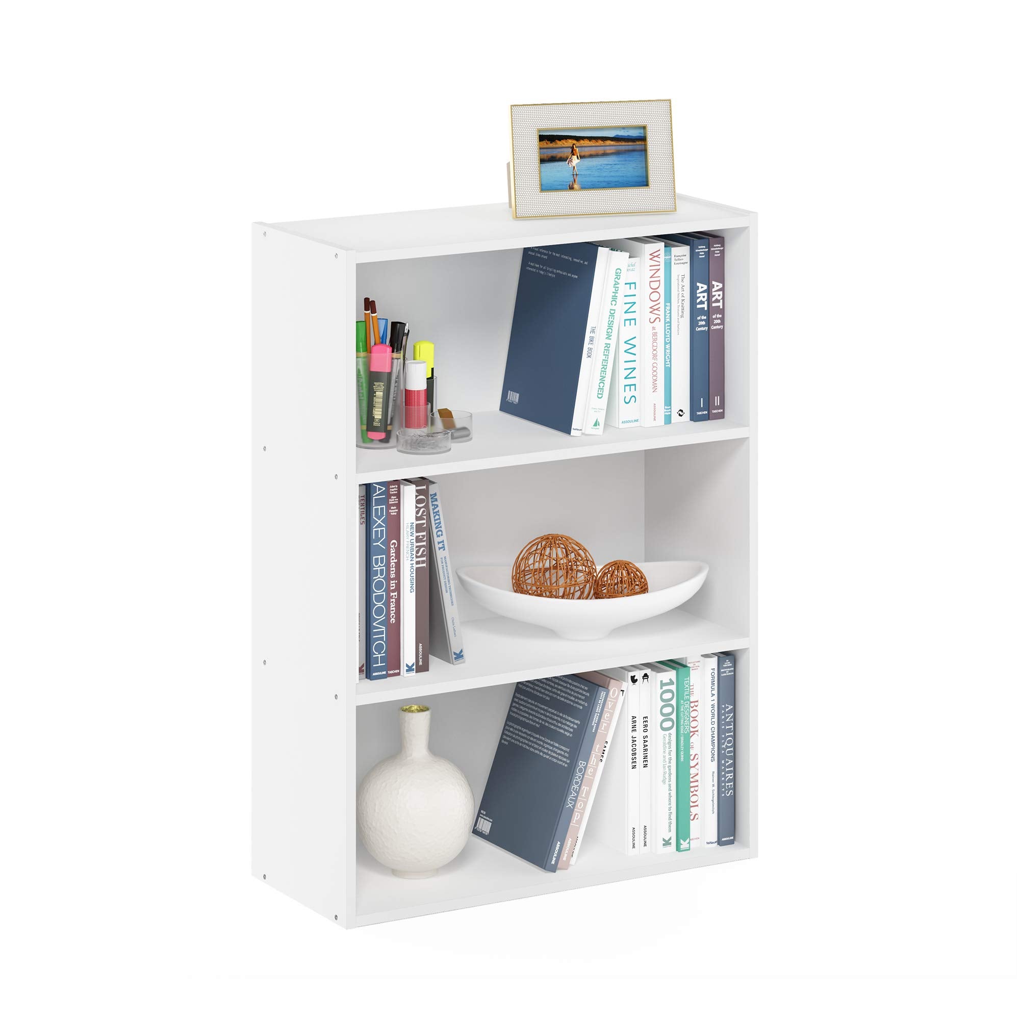 Furinno PASIR Book Shelf, 3-Tier Bookshelf, Storage Shelves Bookcase, 9.7 x 23.7 x 31.5, for Living Room, Bedroom, Home Office, Amber Pine