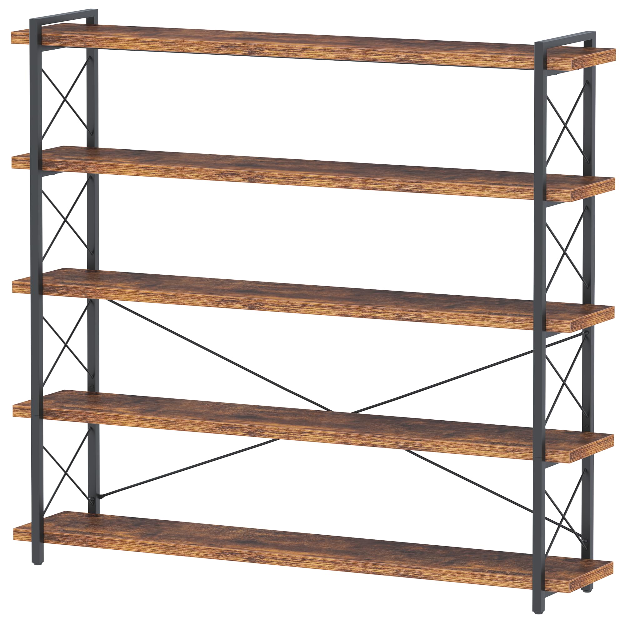 HCHQHS Bookshelf, 3-Tier Industrial Bookcase, Rustic Open Book Shelf, Wood and Metal Horizontal Bookshelves