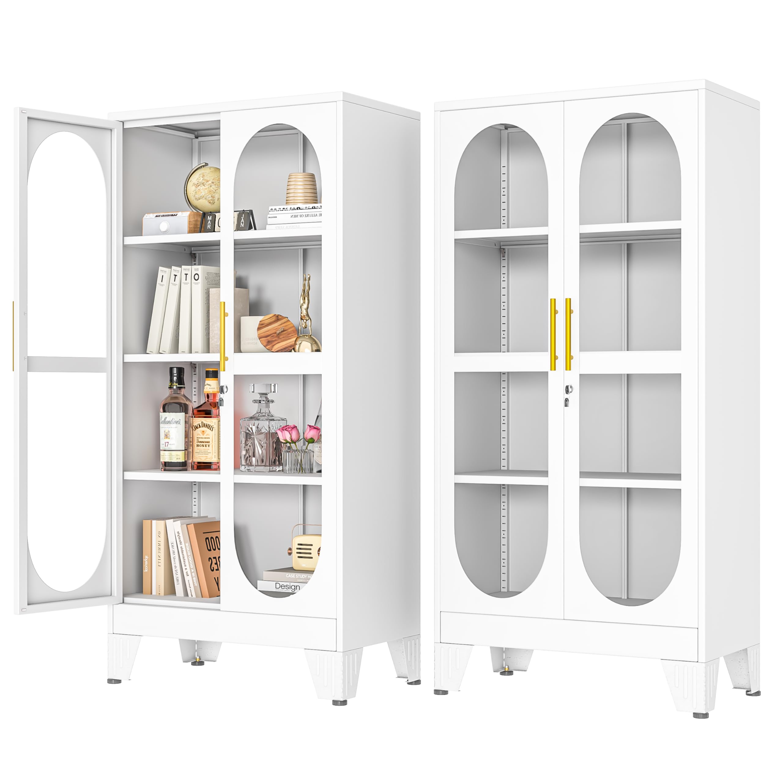 PAOFIN 71" H Locking Display Cabinet with Glass Door, Metal Curio Cabinets with 4 Adjustable Shelves, Tall Liquor Cabinet Display Case for Living Room, Collectibles, Home - Assembly Required Black