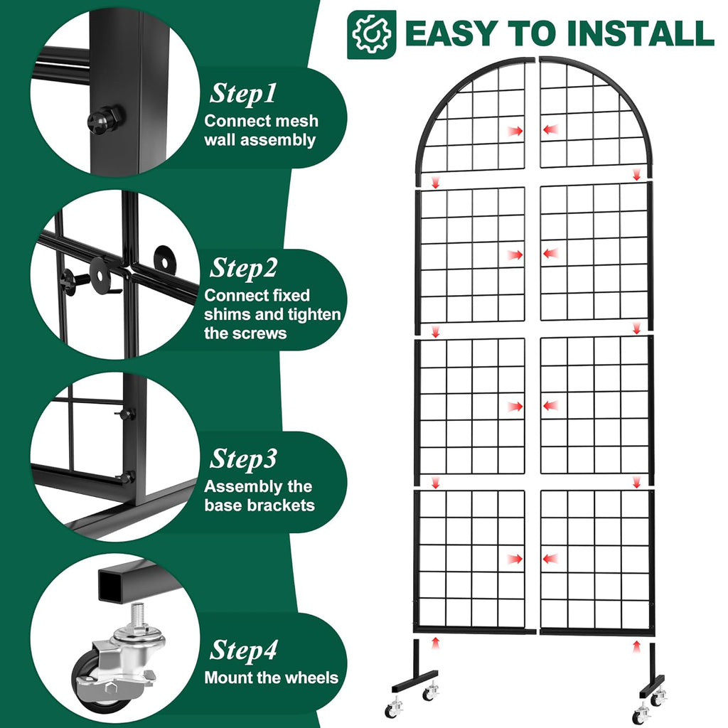 Asee'm Grid Wall Panels Display Stand 2' x 5.2' FT Black Movable Wire Grid Wall Display Rack Heavy Floorstanding Detachable Girdwall Panel with T-Base for Craft Show Rack, Retail Displays 1PCS