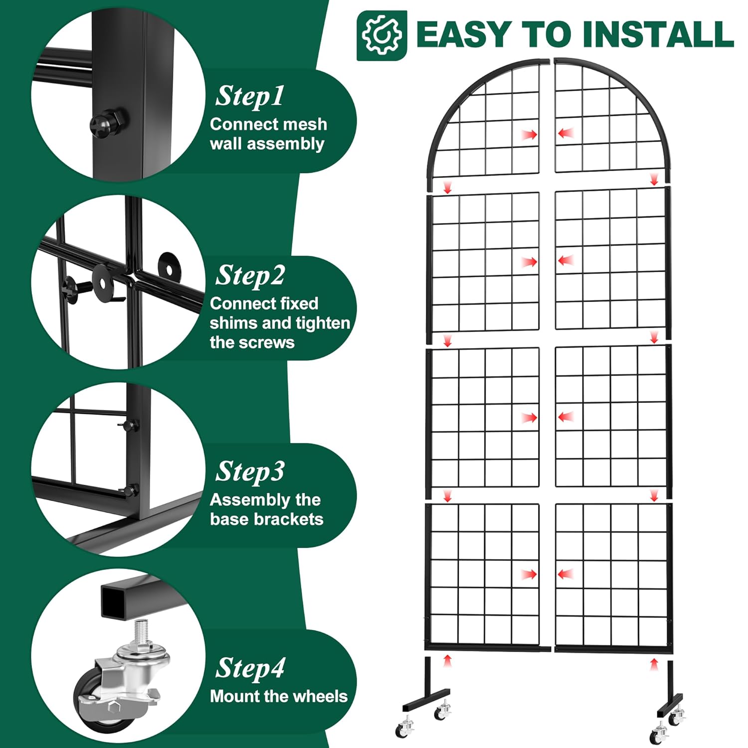 Asee'm Grid Wall Panels Display Stand 2' x 5.2' FT Black Movable Wire Grid Wall Display Rack Heavy Floorstanding Detachable Girdwall Panel with T-Base for Craft Show Rack, Retail Displays 1PCS