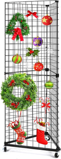 GADFISH Triangular Gridwall Panel Display Stand, Black Triangle Wire Grid Tower with Base and Casters, 24" x 68" Rolling Grid Wall, Panel Stand for Home Organization, Retail, Trade Show, Vendor