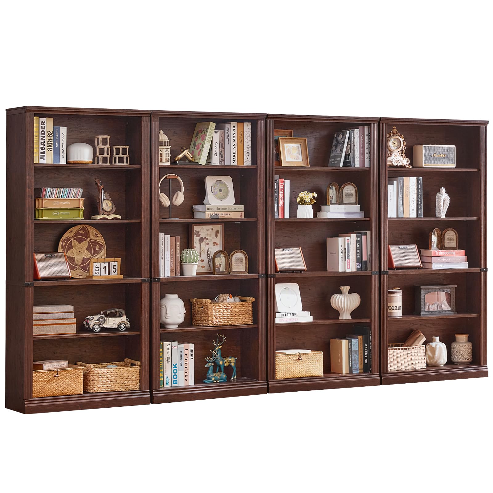 RWYHG 43" Walnut Tall Bookshelf,3-Tier Thick Wooden Book Shelf with Adjustable Shelves,Free Standing Farmhouse Bookcase with Open Display Storage,Floor Vintage Bookshelves for Living Room,Office