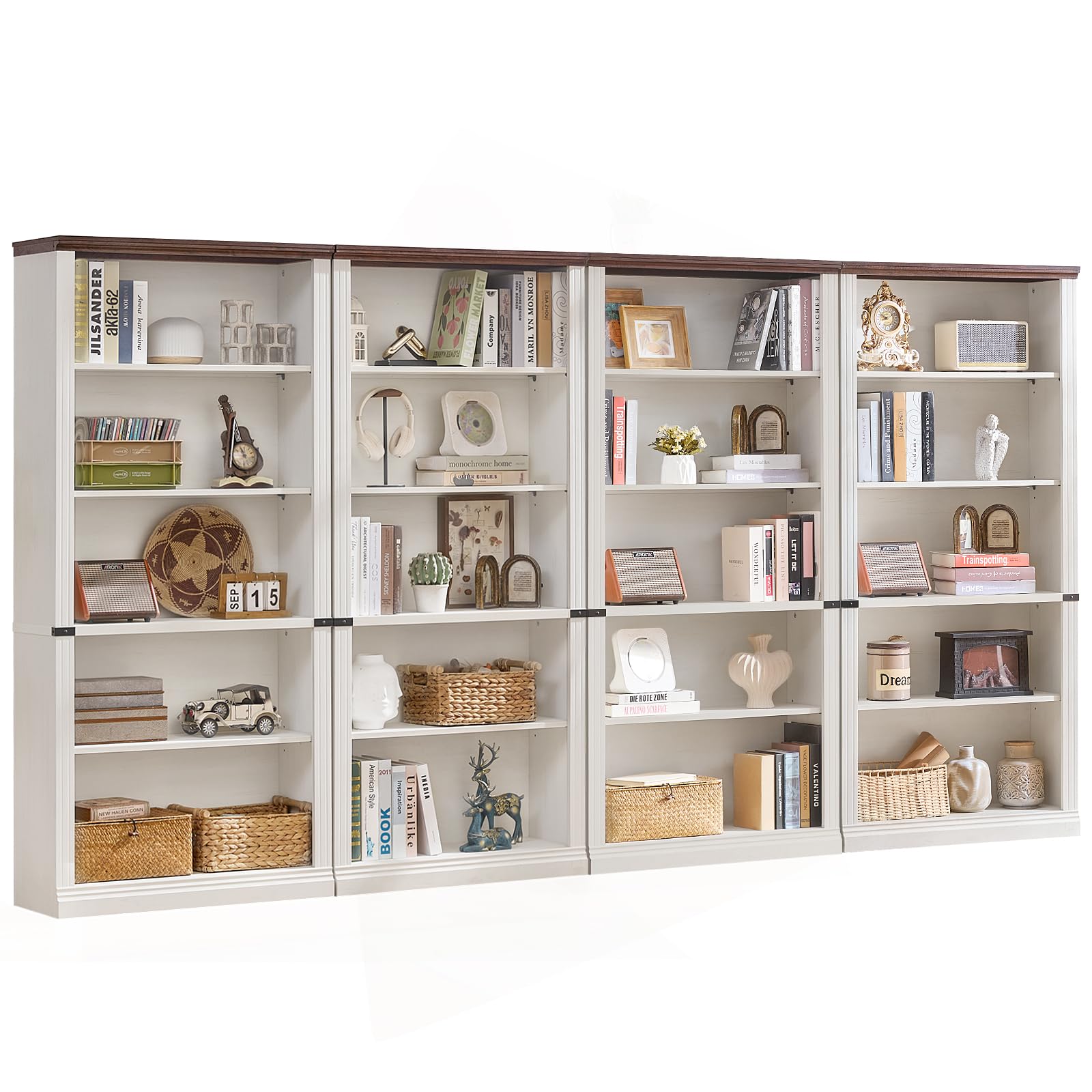 RWYHG 43" Walnut Tall Bookshelf,3-Tier Thick Wooden Book Shelf with Adjustable Shelves,Free Standing Farmhouse Bookcase with Open Display Storage,Floor Vintage Bookshelves for Living Room,Office