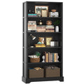 TVU 6-Tier Wooden Book Shelf, Floor-Standing Display Bookcase, 77.2" H x 31.5" W x 11" D Bookshelf, Farmhouse Style Book Case with Arched Base, Suitable for Living Room, Study, Office, Walnut
