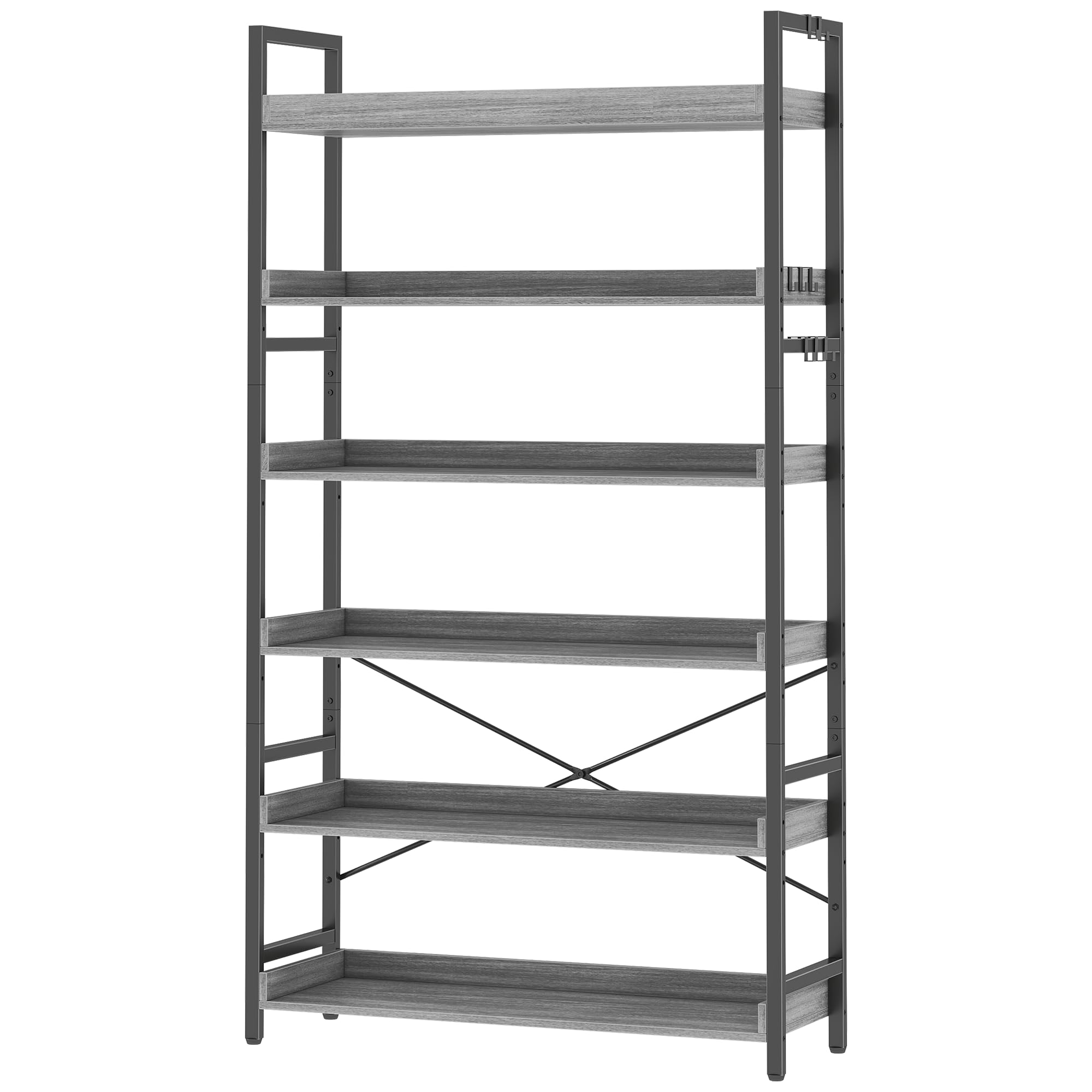 HCHQHS Adjustable 6 Tier Open Bookcase, Rustic Farmhouse Book Shelves, Industrial Wood and Black Metal Bookshelves, Mid Century Bookcase for Home Office Living Room Bedroom
