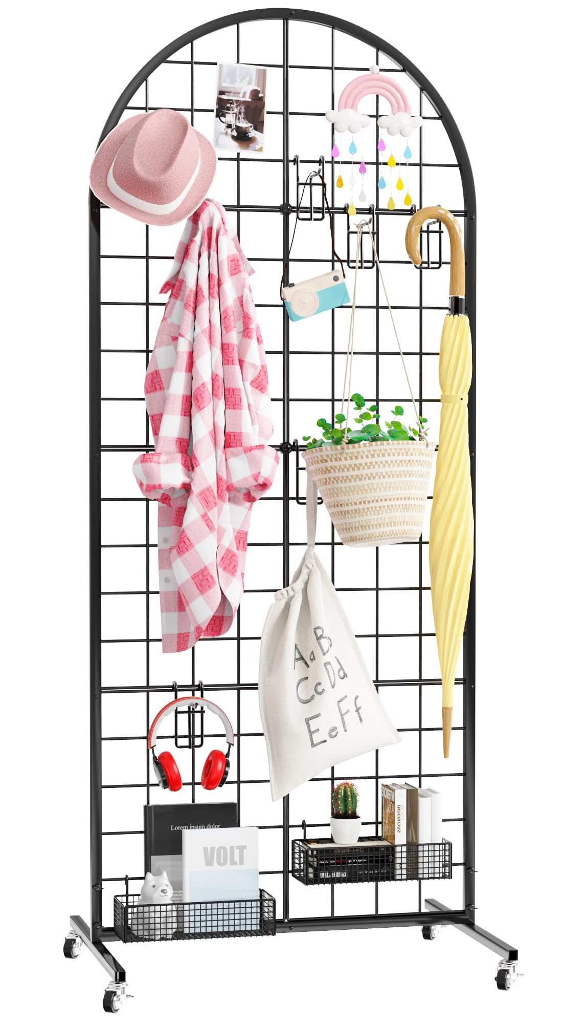 Asee'm Grid Wall Panels Display Stand 2' x 5.2' FT Black Movable Wire Grid Wall Display Rack Heavy Floorstanding Detachable Girdwall Panel with T-Base for Craft Show Rack, Retail Displays 1PCS