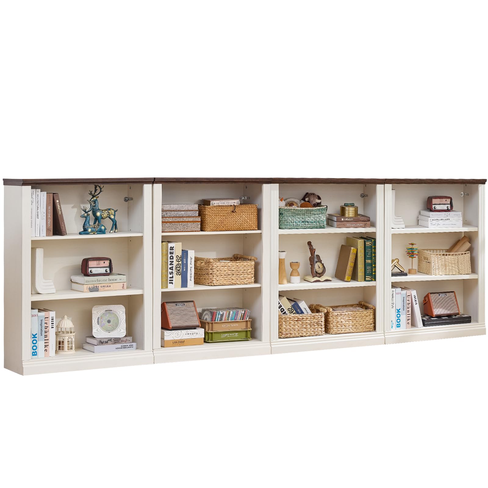 RWYHG 43" Walnut Tall Bookshelf,3-Tier Thick Wooden Book Shelf with Adjustable Shelves,Free Standing Farmhouse Bookcase with Open Display Storage,Floor Vintage Bookshelves for Living Room,Office