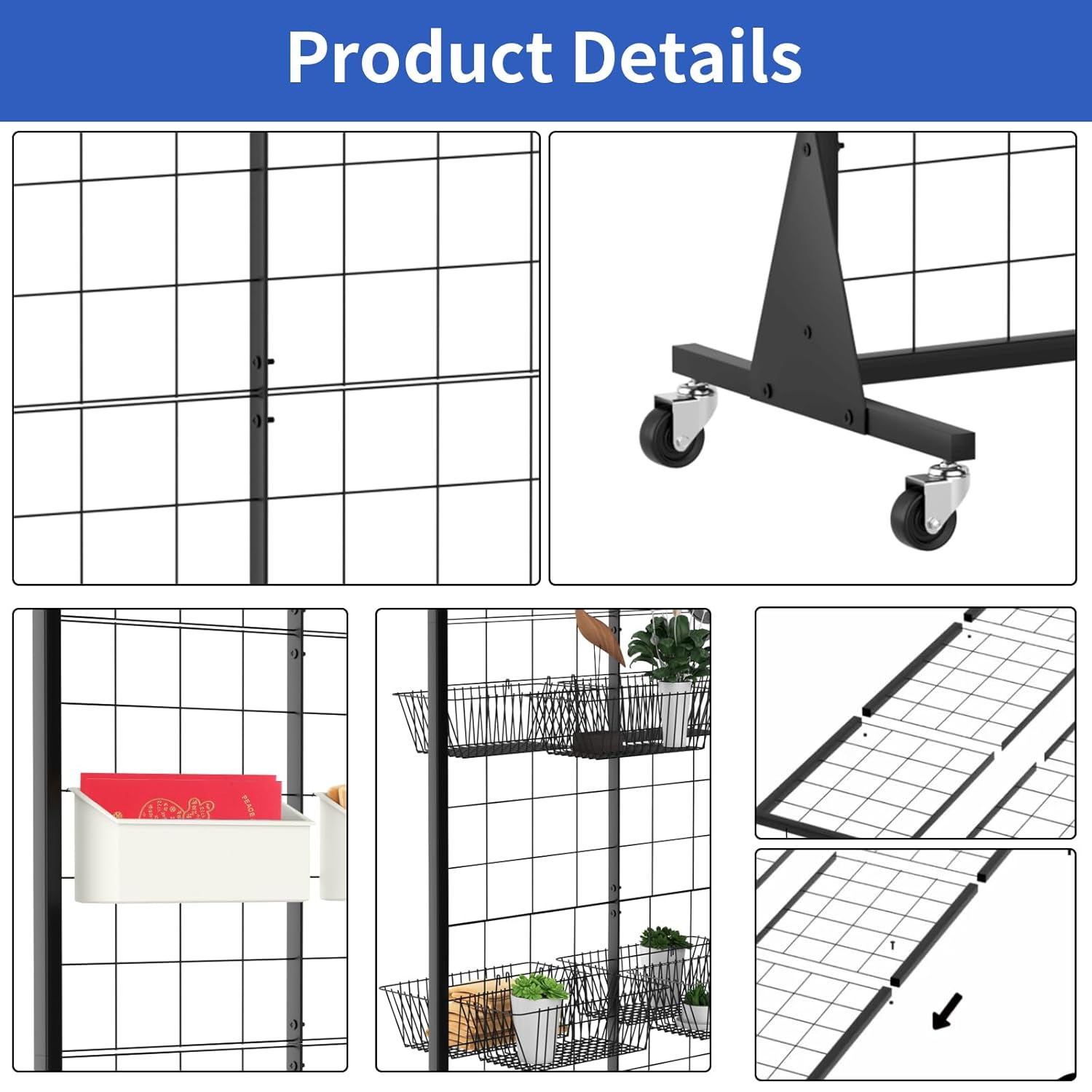 2'x5.5' Ft Gridwall Panel Display Stands Heavy Duty Floor Standing Retail Display Rack with Triangle Base for Retail Art Show With 10 Hooks