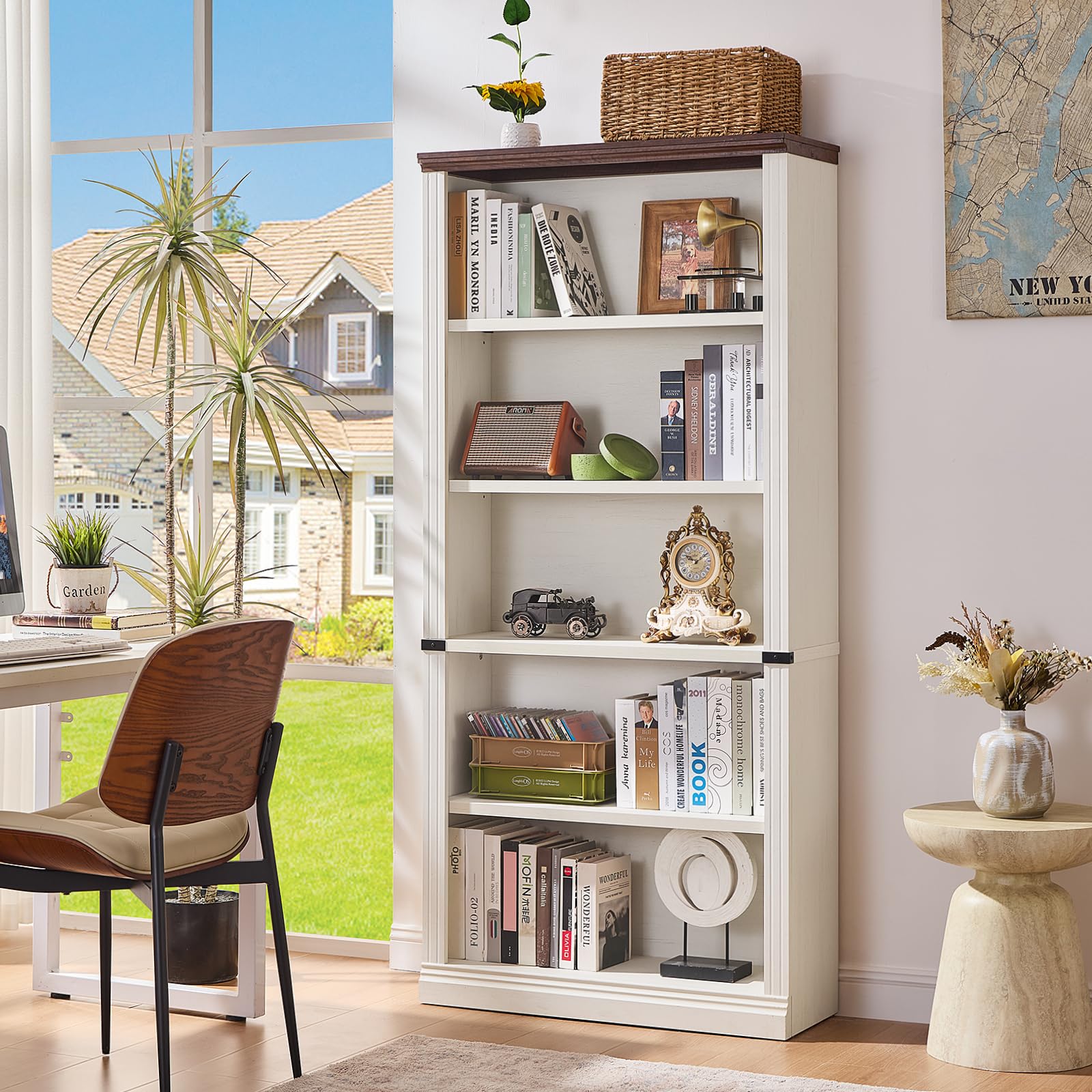 RWYHG 43" Walnut Tall Bookshelf,3-Tier Thick Wooden Book Shelf with Adjustable Shelves,Free Standing Farmhouse Bookcase with Open Display Storage,Floor Vintage Bookshelves for Living Room,Office