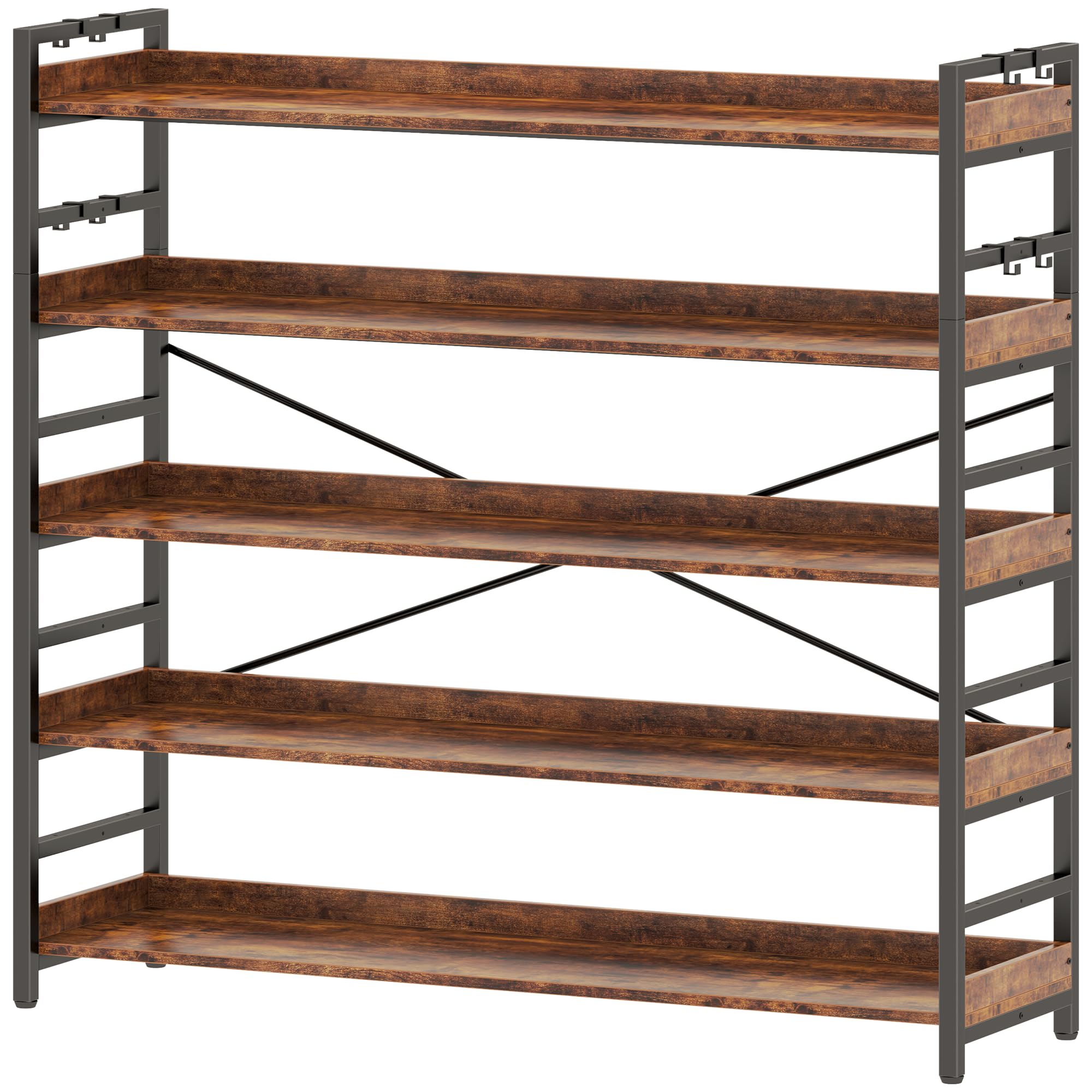 HCHQHS Adjustable 6 Tier Open Bookcase, Rustic Farmhouse Book Shelves, Industrial Wood and Black Metal Bookshelves, Mid Century Bookcase for Home Office Living Room Bedroom