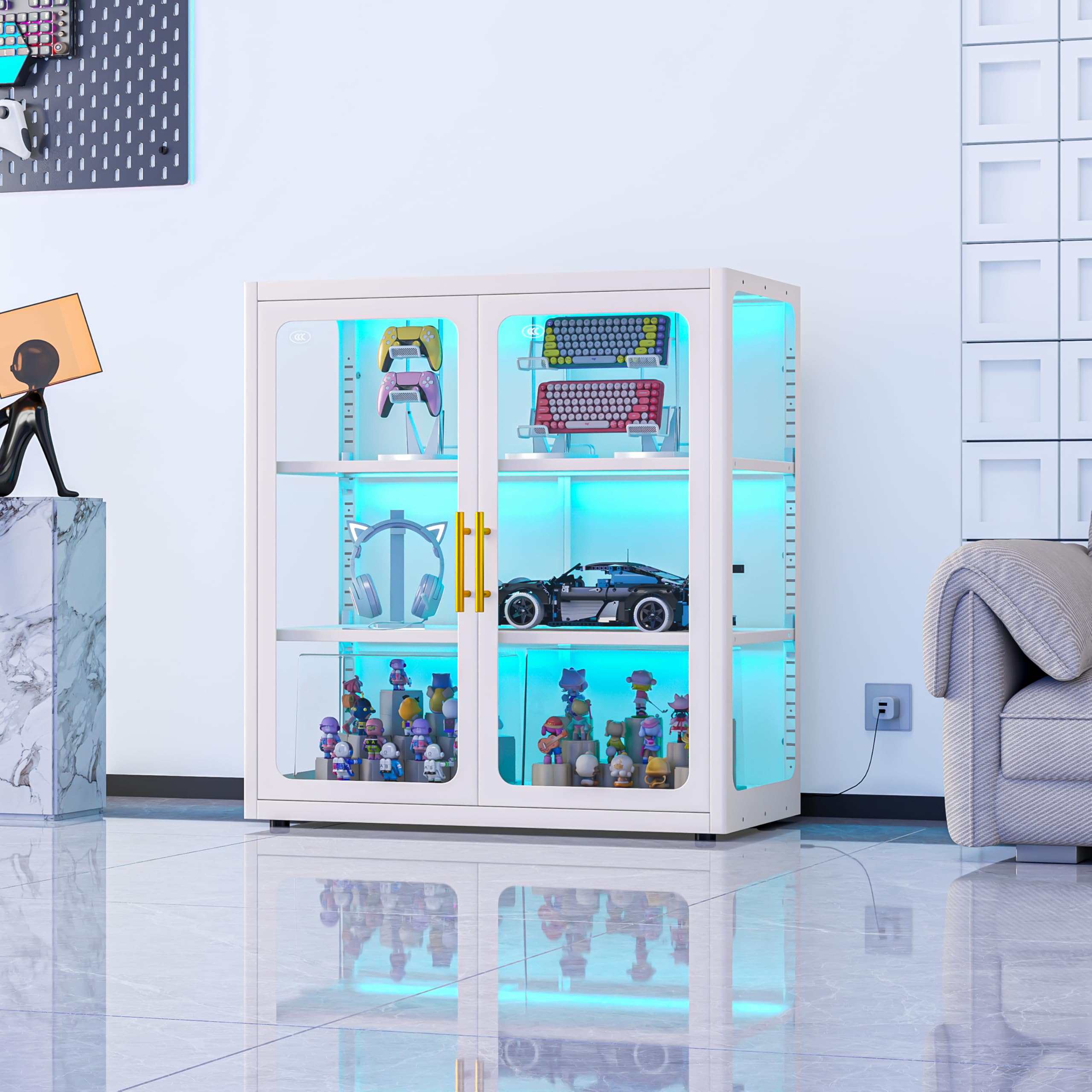 PAOFIN 71" H Locking Display Cabinet with Glass Door, Metal Curio Cabinets with 4 Adjustable Shelves, Tall Liquor Cabinet Display Case for Living Room, Collectibles, Home - Assembly Required Black