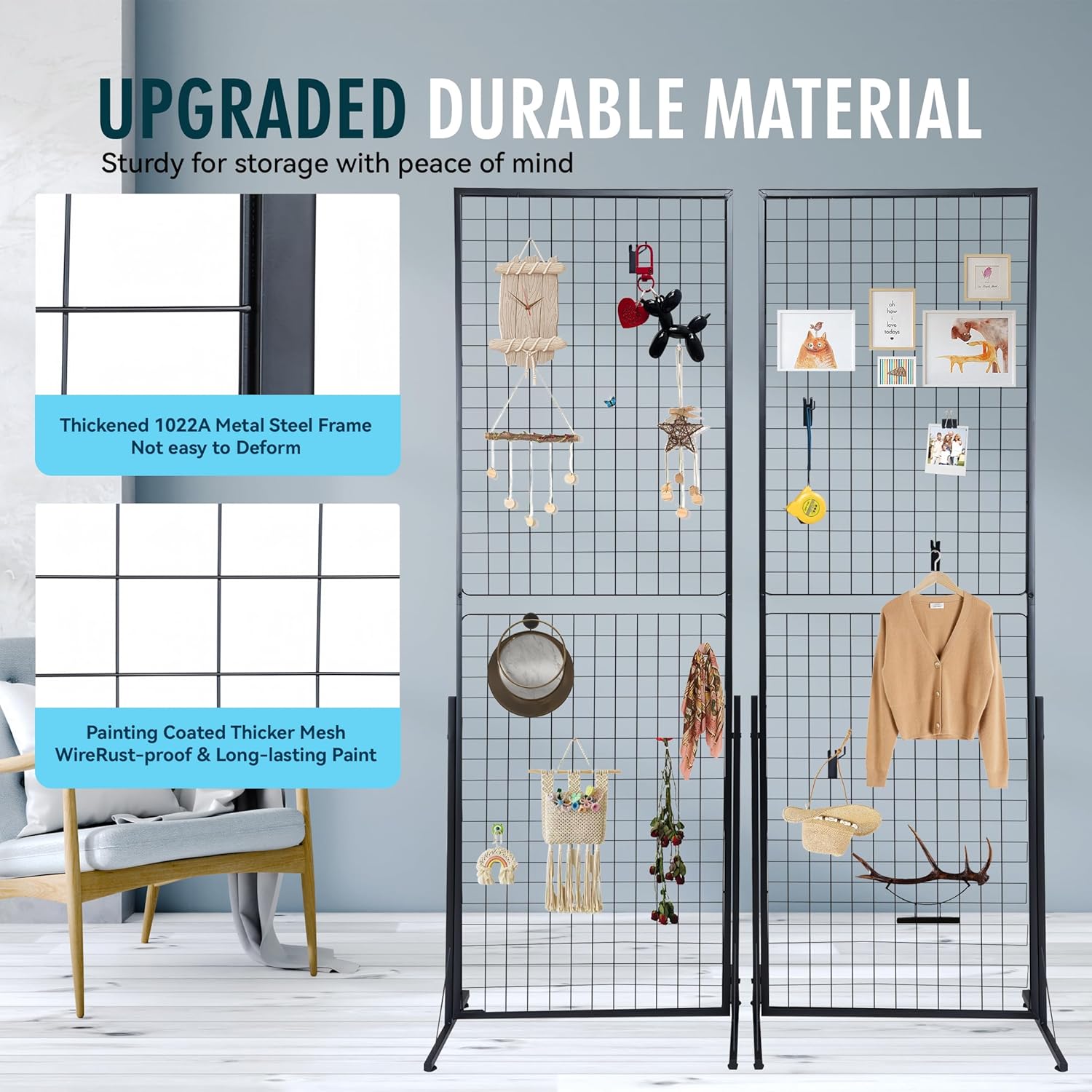 2-Pack 24x68 Inch Black Steel Grid Wall Display Stand, Floor Standing Retail Display Rack with Base for Store, Trade Show, Art Craft Show Merchandise Presentation