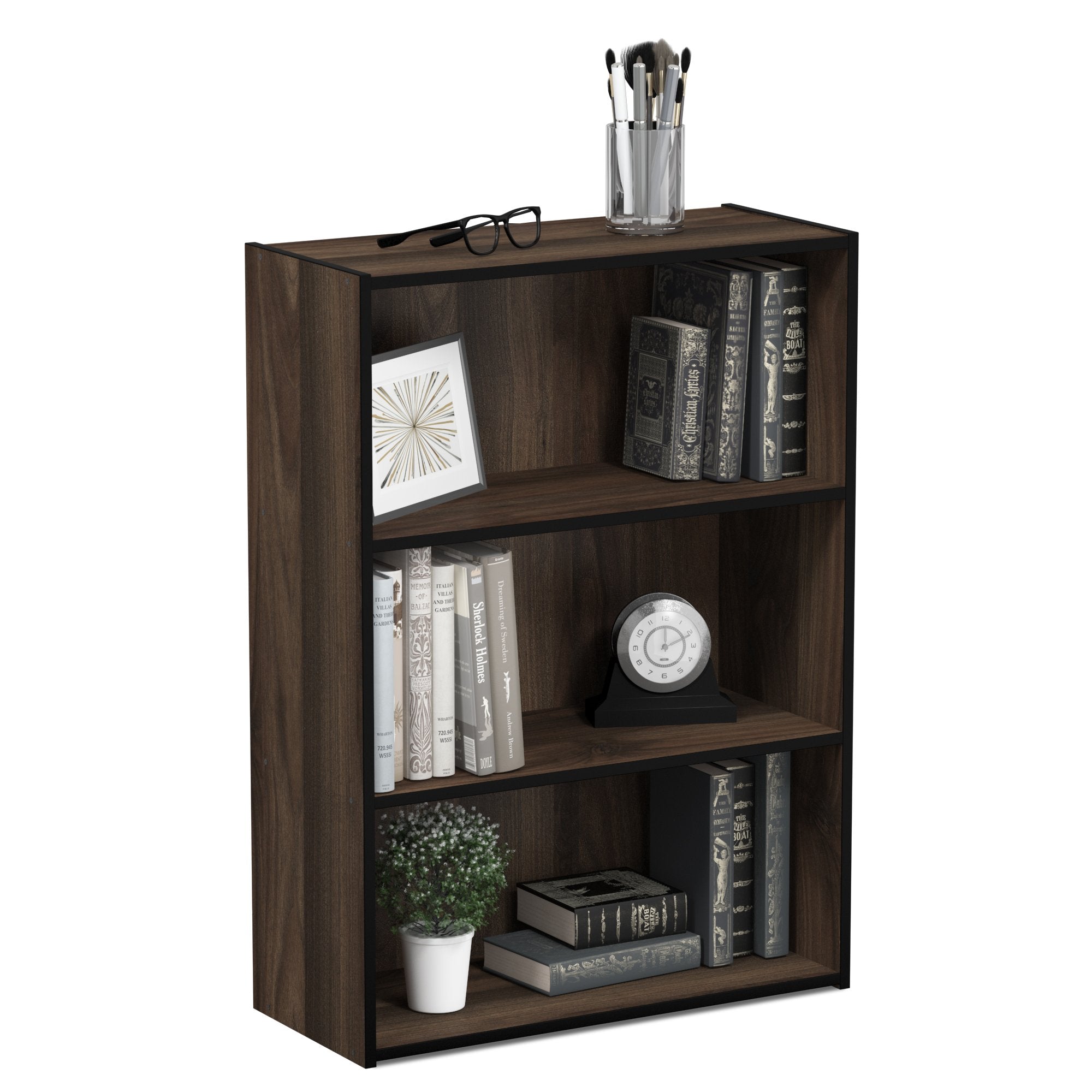 Furinno PASIR Book Shelf, 3-Tier Bookshelf, Storage Shelves Bookcase, 9.7 x 23.7 x 31.5, for Living Room, Bedroom, Home Office, Amber Pine