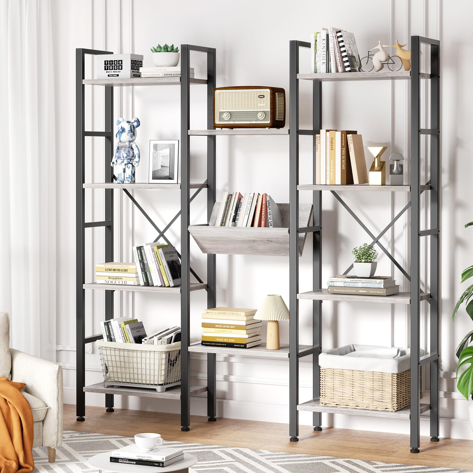Shintenchi Bookshelf, Arched Bookshelf 5 Tier Bookcase, Tall Shelf for CDs/Books, Home Office Shelf Storage Organizer, Modern Book Shelf for Bedroom/Living Room, Rustic Brown