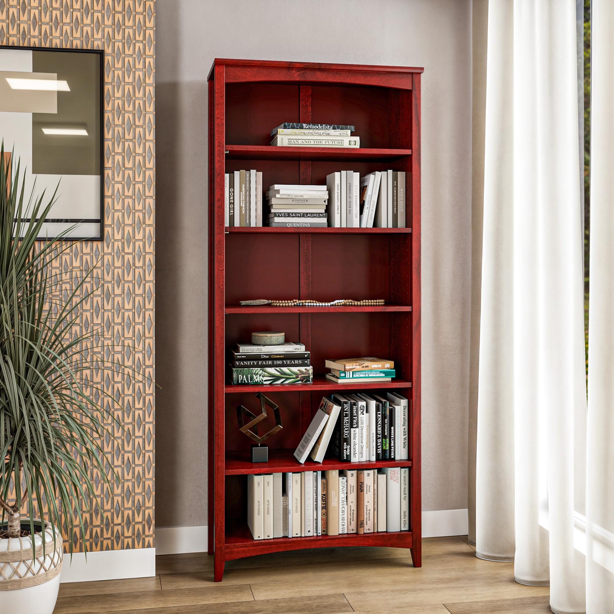 Camaflexi Shaker Style 3 Shelf Bookcase/Solid Wood / 36" High/Adjustable Shelving/Closed Back/Display Bookshelf for Living Room, Bedroom, Home and Office, Light Oak