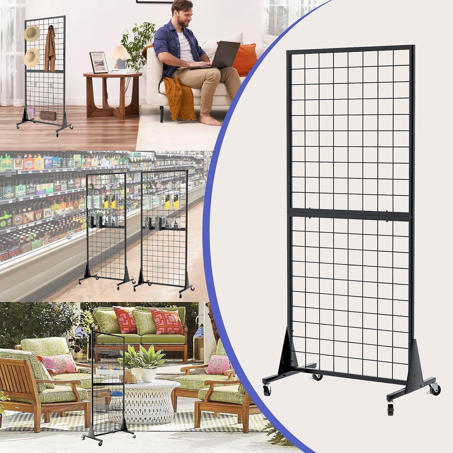2-Pack 2'x5.5' Ft Gridwall Panel Display Stands 2'x5.5' Ft, Heavy Duty Floor Standing Retail Display Rack with Triangle Base for Retail Art Show