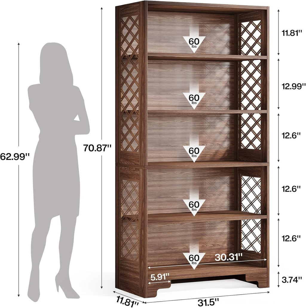 Tribesigns 71" Tall Bookshelf, 6-Tier Large Mid-Century Bookcase, Freestanding Library Open Bookshelves with 5 Storage Shelves, Wooden Display Shelving Unit for Living Room, Home Office(1PC)