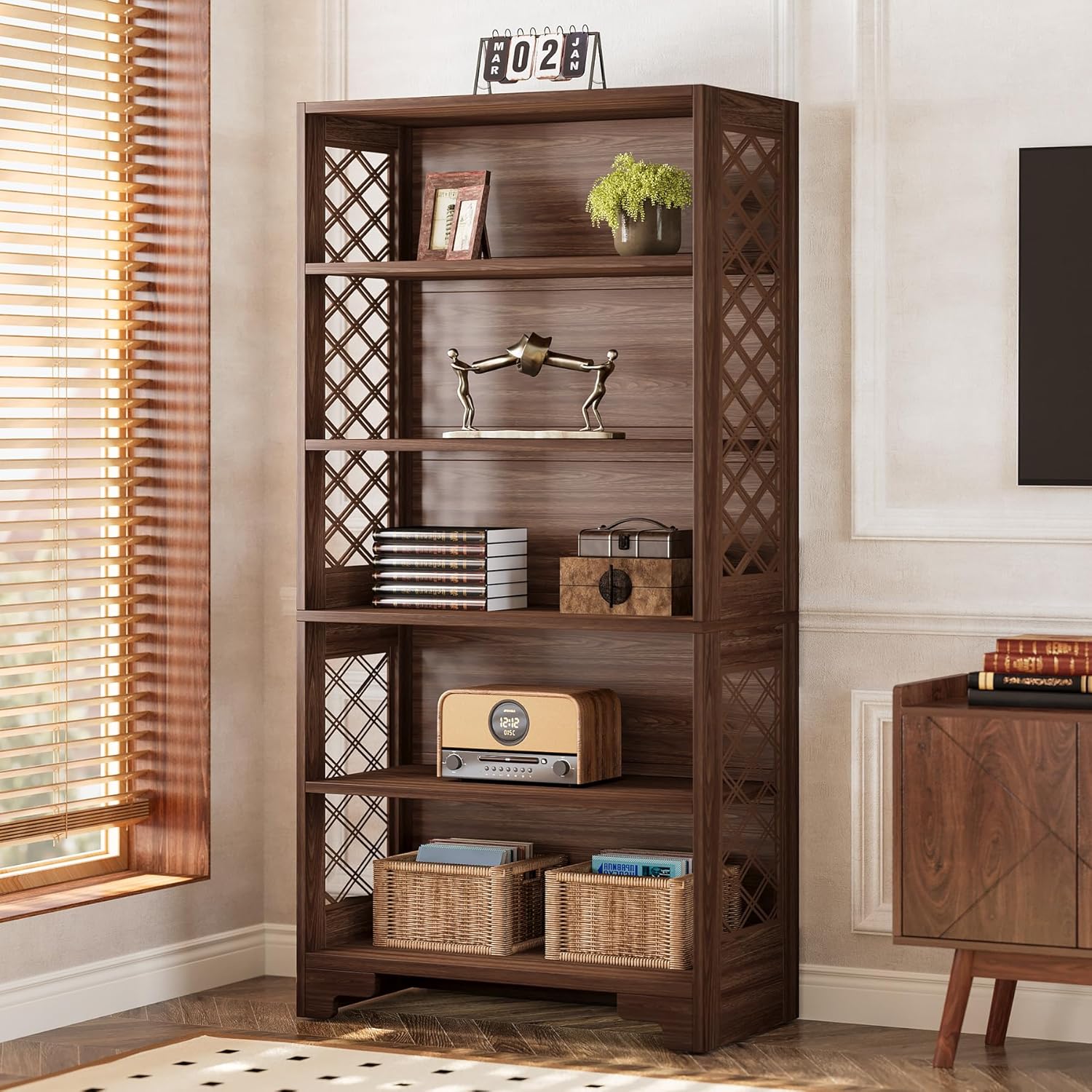 Tribesigns 71" Tall Bookshelf, 6-Tier Large Mid-Century Bookcase, Freestanding Library Open Bookshelves with 5 Storage Shelves, Wooden Display Shelving Unit for Living Room, Home Office(1PC)