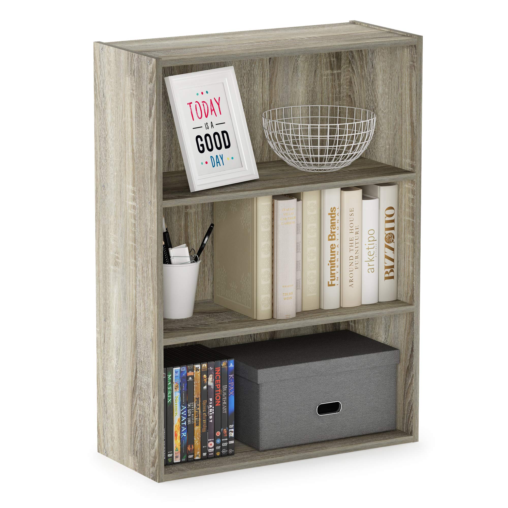 Furinno PASIR Book Shelf, 3-Tier Bookshelf, Storage Shelves Bookcase, 9.7 x 23.7 x 31.5, for Living Room, Bedroom, Home Office, Amber Pine