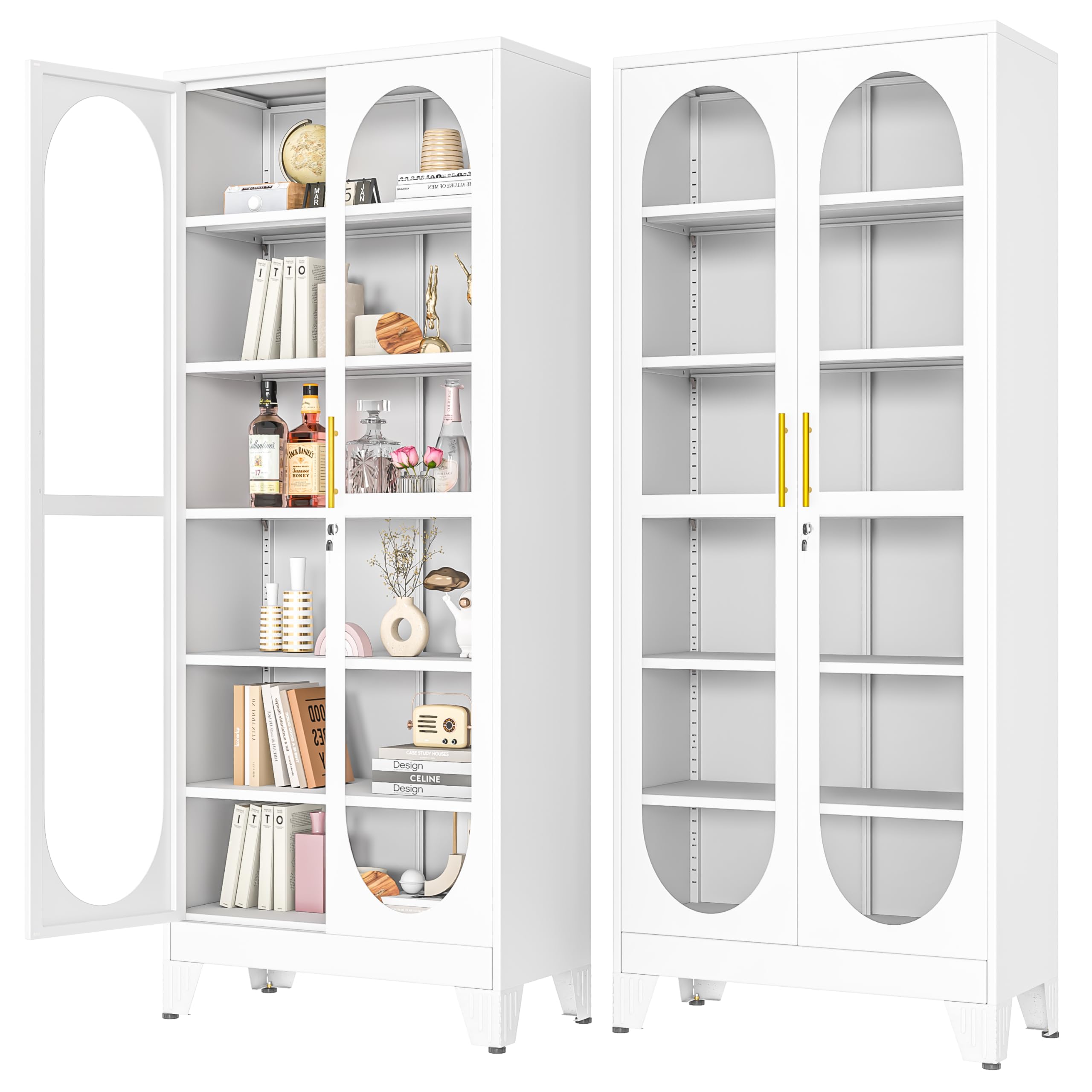 PAOFIN 71" H Locking Display Cabinet with Glass Door, Metal Curio Cabinets with 4 Adjustable Shelves, Tall Liquor Cabinet Display Case for Living Room, Collectibles, Home - Assembly Required Black