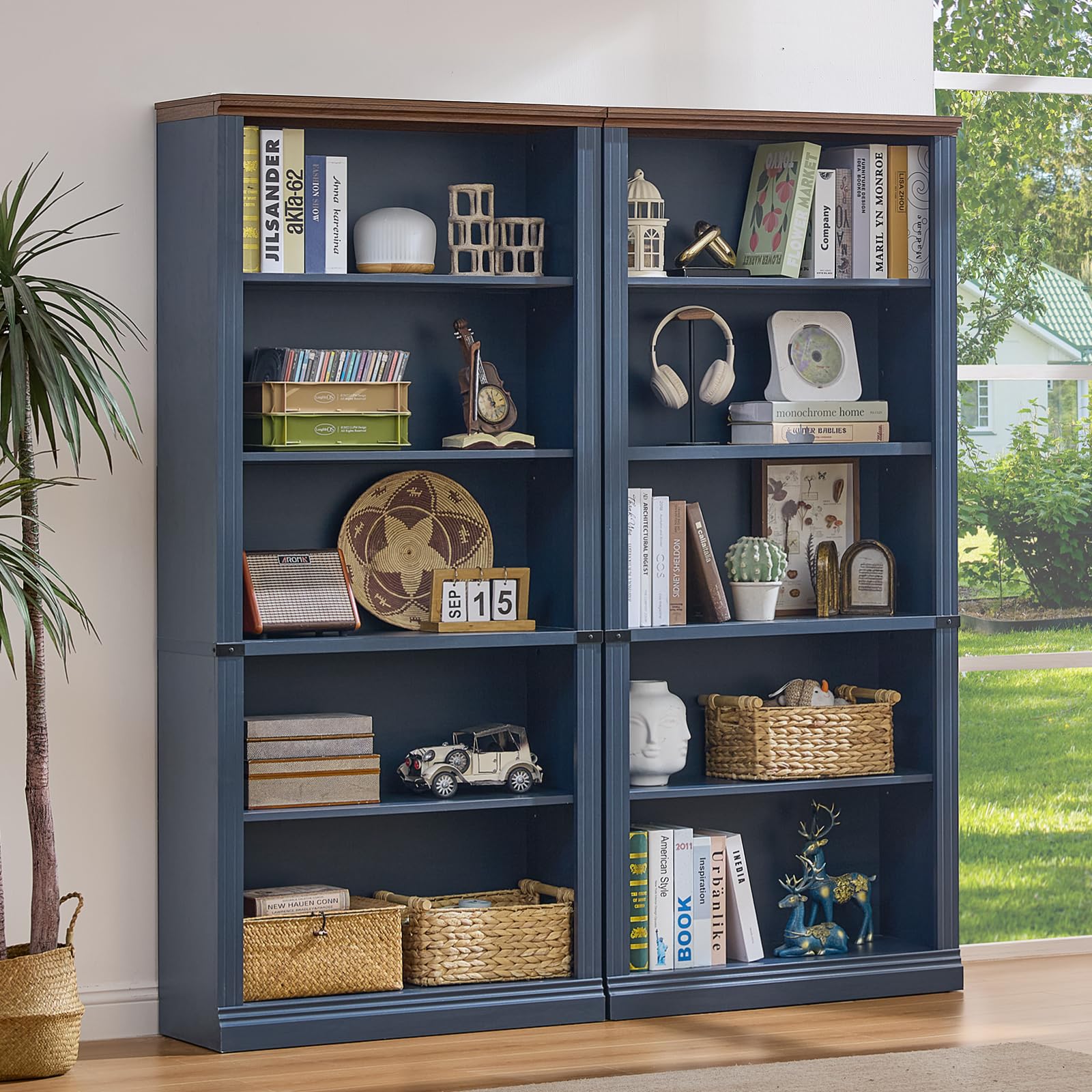RWYHG 43" Walnut Tall Bookshelf,3-Tier Thick Wooden Book Shelf with Adjustable Shelves,Free Standing Farmhouse Bookcase with Open Display Storage,Floor Vintage Bookshelves for Living Room,Office