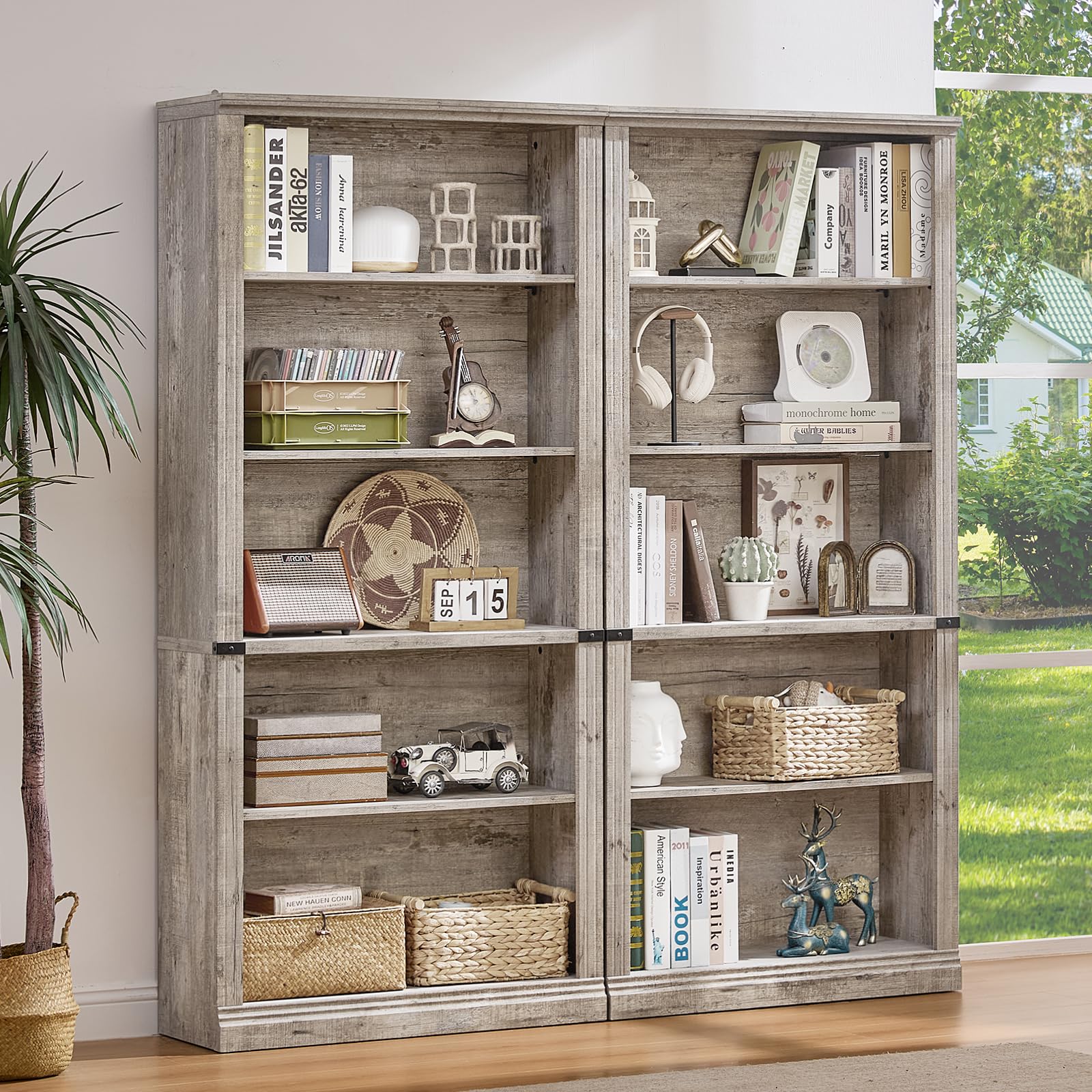 RWYHG 43" Walnut Tall Bookshelf,3-Tier Thick Wooden Book Shelf with Adjustable Shelves,Free Standing Farmhouse Bookcase with Open Display Storage,Floor Vintage Bookshelves for Living Room,Office