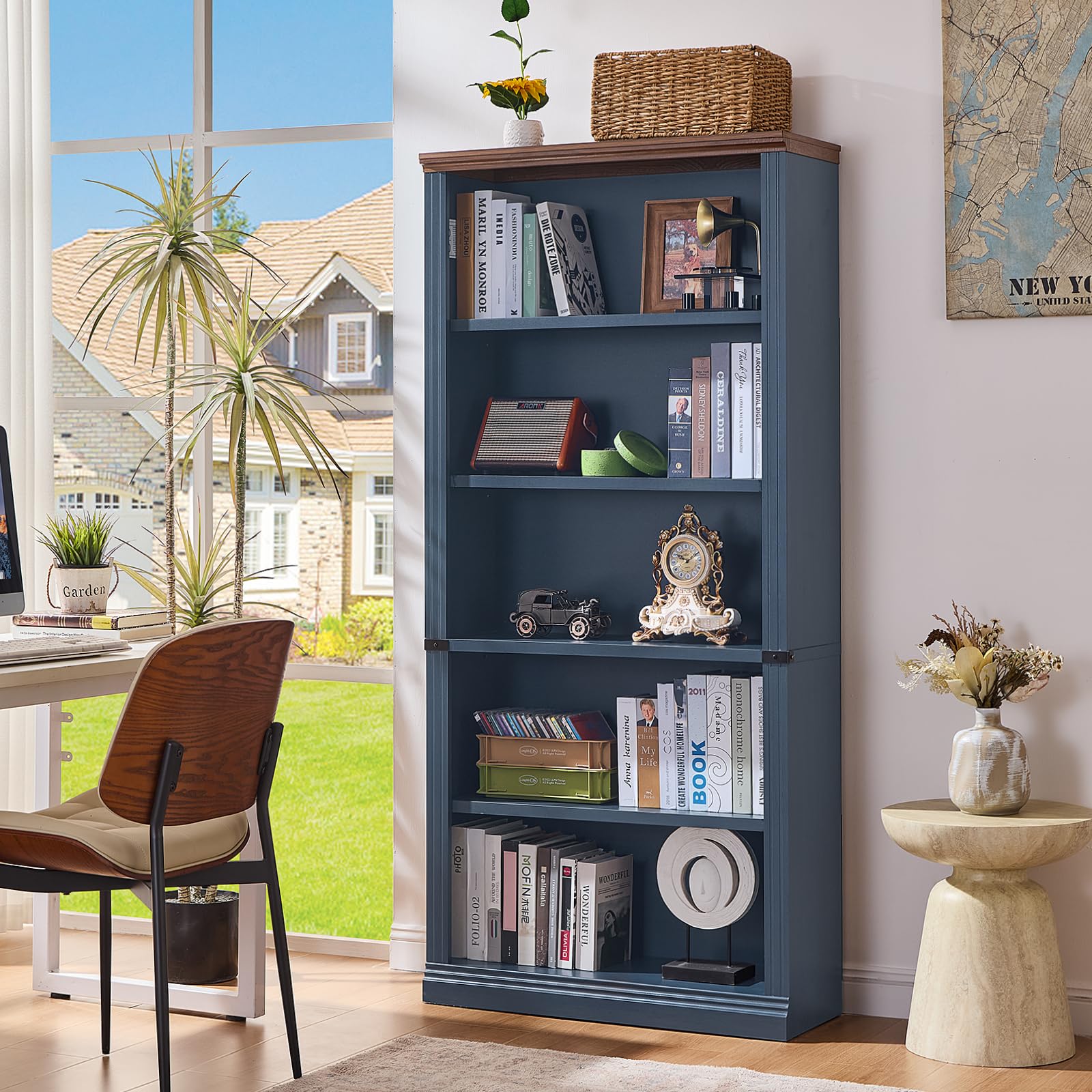 RWYHG 43" Walnut Tall Bookshelf,3-Tier Thick Wooden Book Shelf with Adjustable Shelves,Free Standing Farmhouse Bookcase with Open Display Storage,Floor Vintage Bookshelves for Living Room,Office