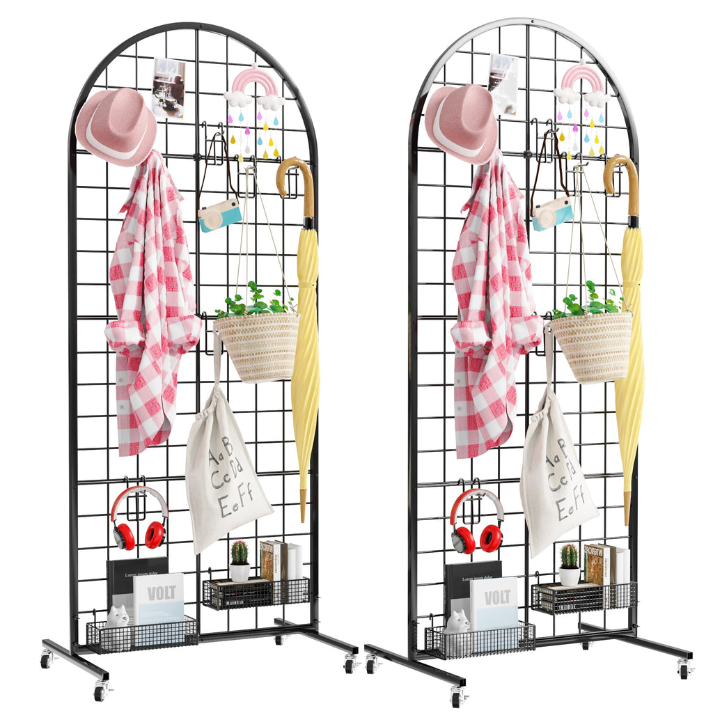 Asee'm Grid Wall Panels Display Stand 2' x 5.2' FT Black Movable Wire Grid Wall Display Rack Heavy Floorstanding Detachable Girdwall Panel with T-Base for Craft Show Rack, Retail Displays 1PCS