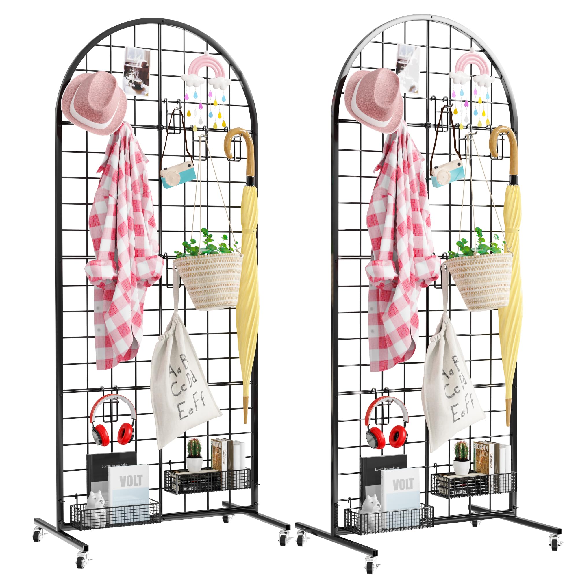 Asee'm Grid Wall Panels Display Stand 2' x 5.2' FT Black Movable Wire Grid Wall Display Rack Heavy Floorstanding Detachable Girdwall Panel with T-Base for Craft Show Rack, Retail Displays 1PCS