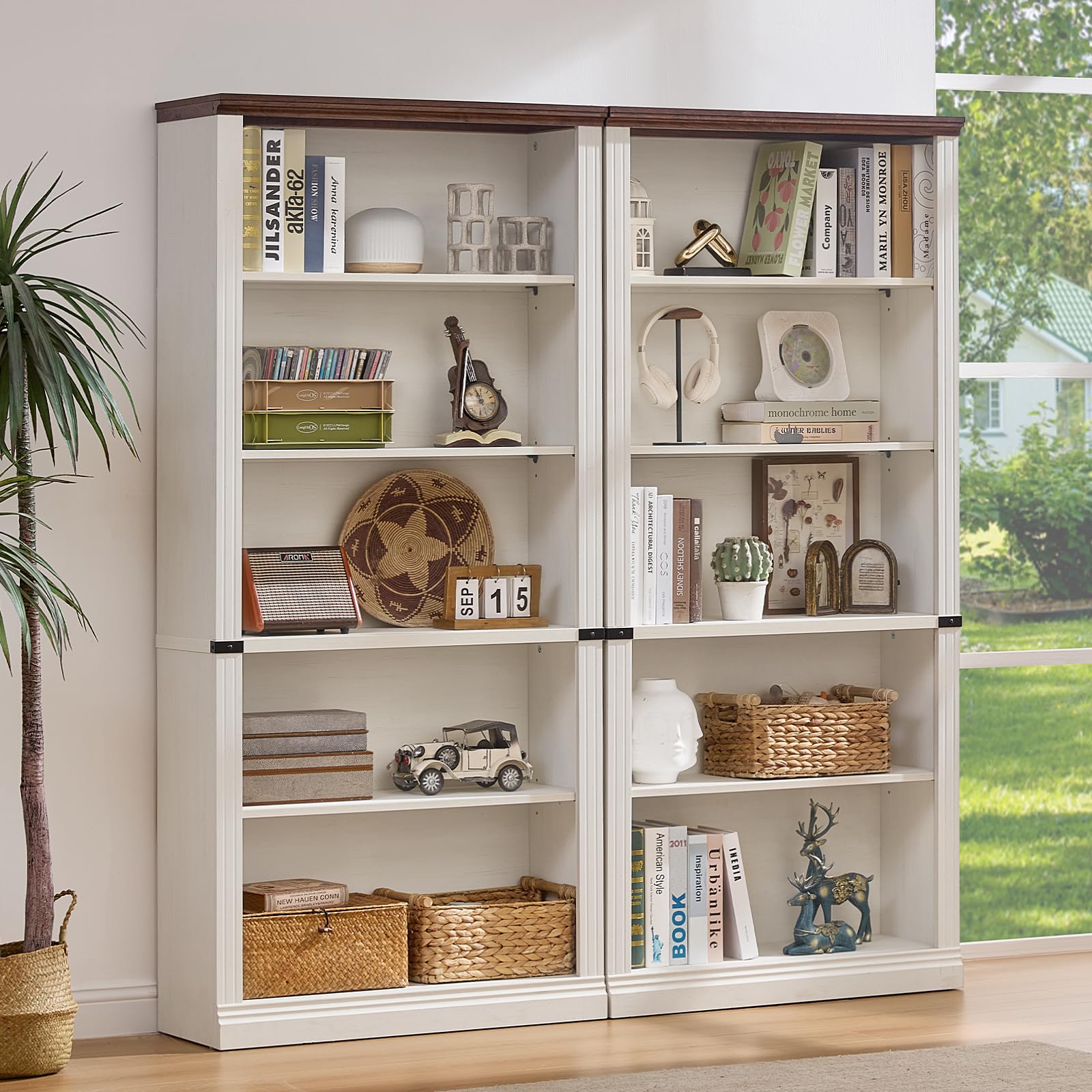 RWYHG 43" Walnut Tall Bookshelf,3-Tier Thick Wooden Book Shelf with Adjustable Shelves,Free Standing Farmhouse Bookcase with Open Display Storage,Floor Vintage Bookshelves for Living Room,Office