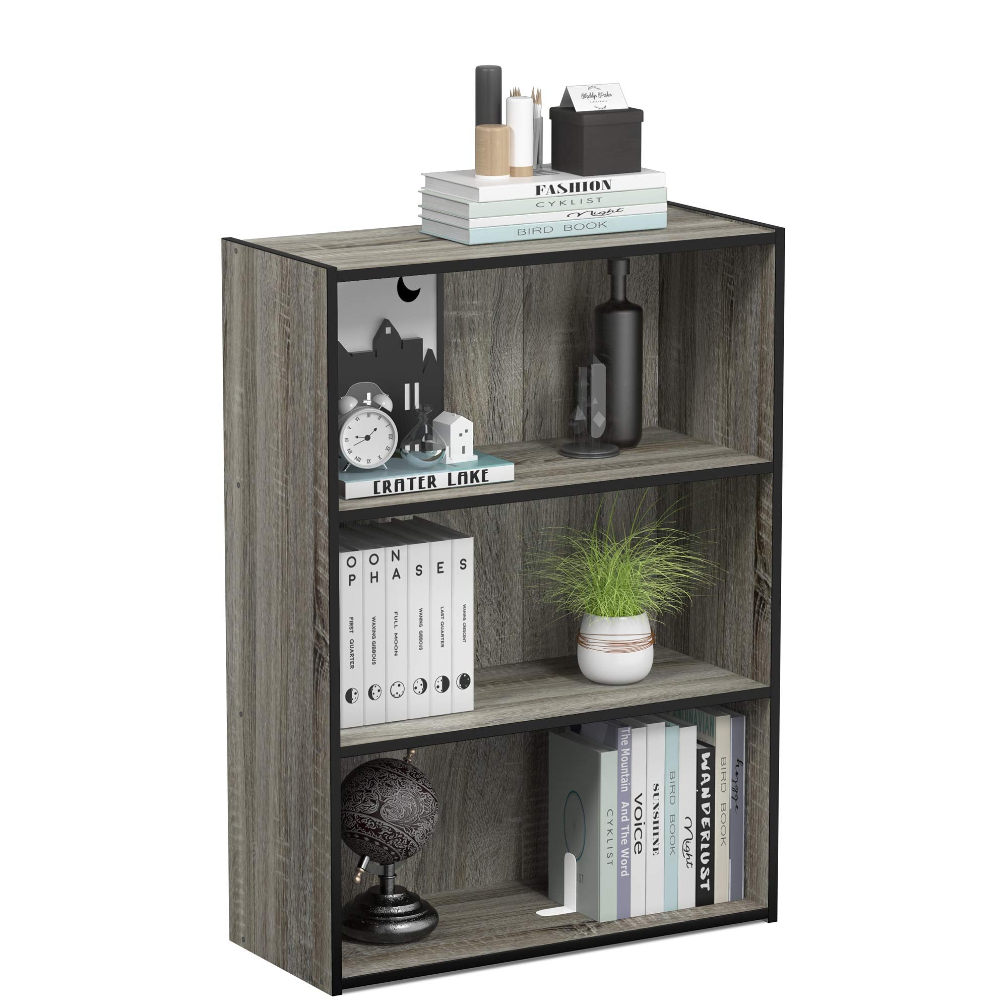 Furinno PASIR Book Shelf, 3-Tier Bookshelf, Storage Shelves Bookcase, 9.7 x 23.7 x 31.5, for Living Room, Bedroom, Home Office, Amber Pine