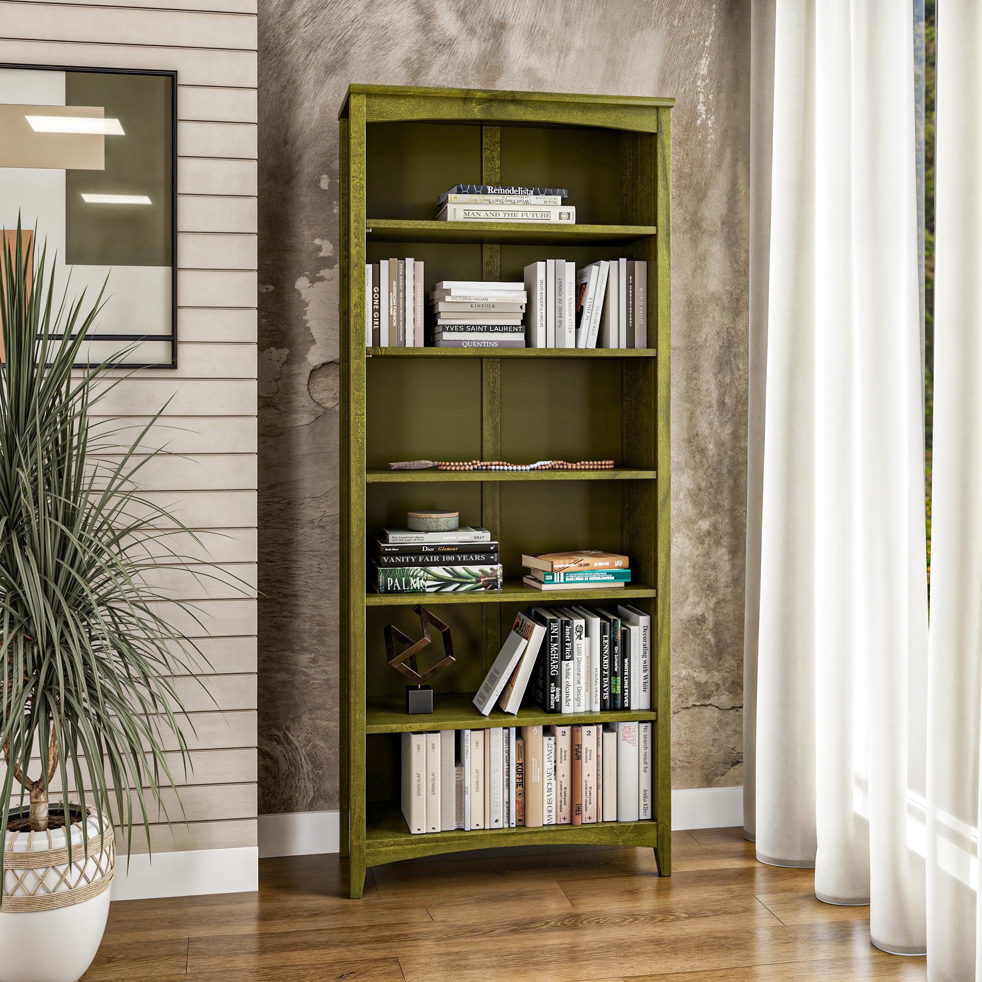 Camaflexi Shaker Style 3 Shelf Bookcase/Solid Wood / 36" High/Adjustable Shelving/Closed Back/Display Bookshelf for Living Room, Bedroom, Home and Office, Light Oak