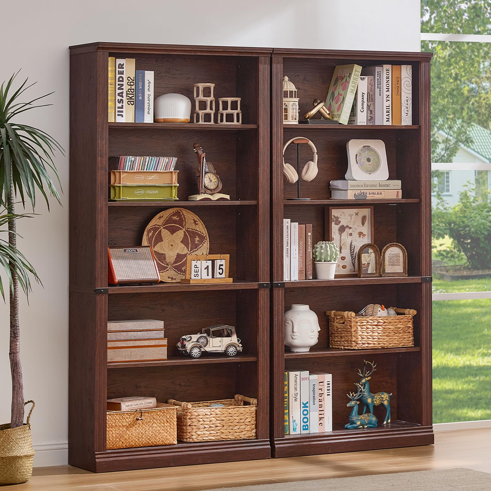 RWYHG 43" Walnut Tall Bookshelf,3-Tier Thick Wooden Book Shelf with Adjustable Shelves,Free Standing Farmhouse Bookcase with Open Display Storage,Floor Vintage Bookshelves for Living Room,Office