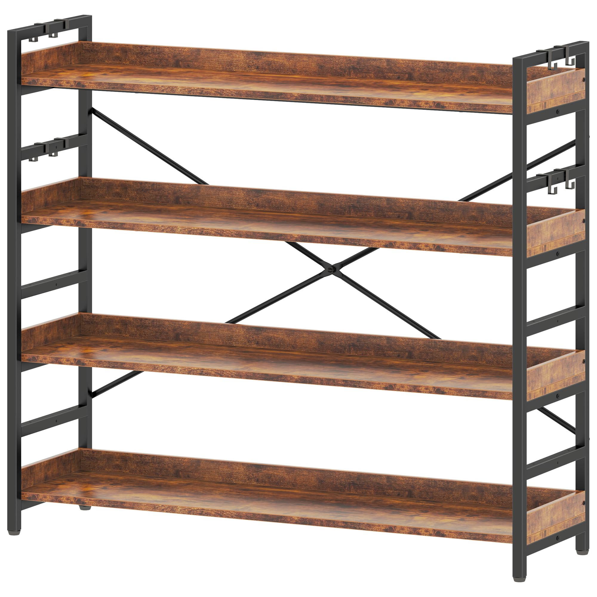 HCHQHS Adjustable 6 Tier Open Bookcase, Rustic Farmhouse Book Shelves, Industrial Wood and Black Metal Bookshelves, Mid Century Bookcase for Home Office Living Room Bedroom