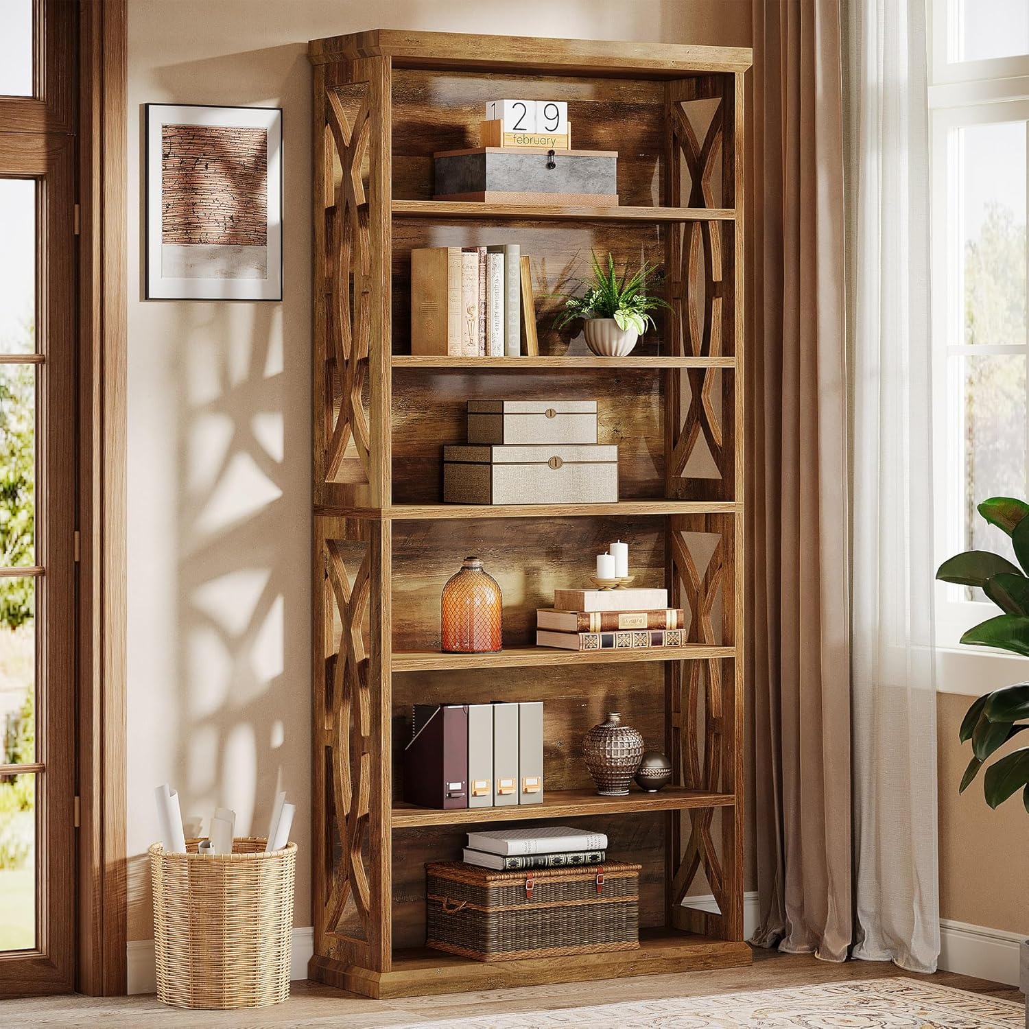 Tribesigns 6-Tier Bookshelf, 71 Inches Tall Freestanding Bookcase, Large Industrial Bookshelves Display Shelves, Wooden Book Shelf for Home Office, Living Room, Bed Room, Rustic Brown